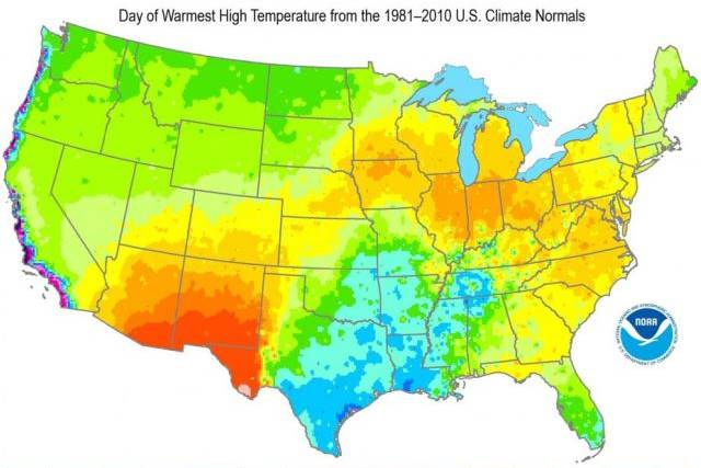 Warmest days map from NCDC